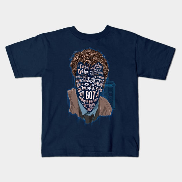 The 10th Doctor Kids T-Shirt by NateJonesDesign